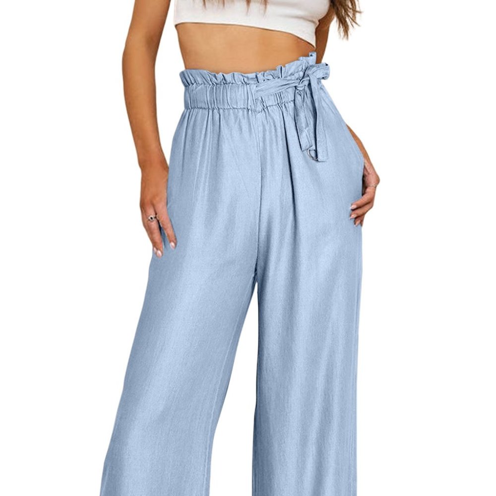 Sky Blue High Waist Pocketed Wide Leg Tencel Jeans
